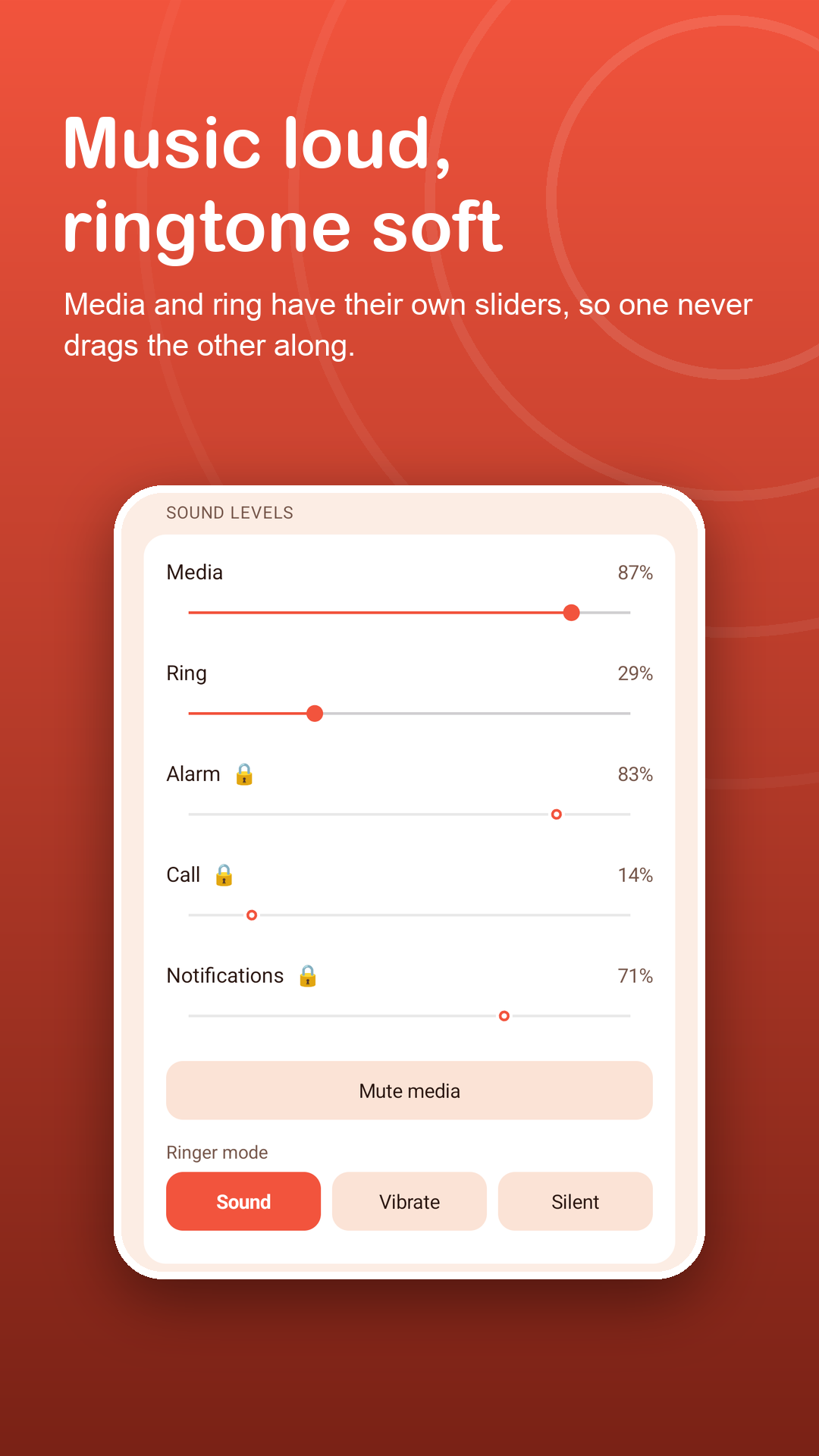 Separate media and ring sliders, media loud and ring soft