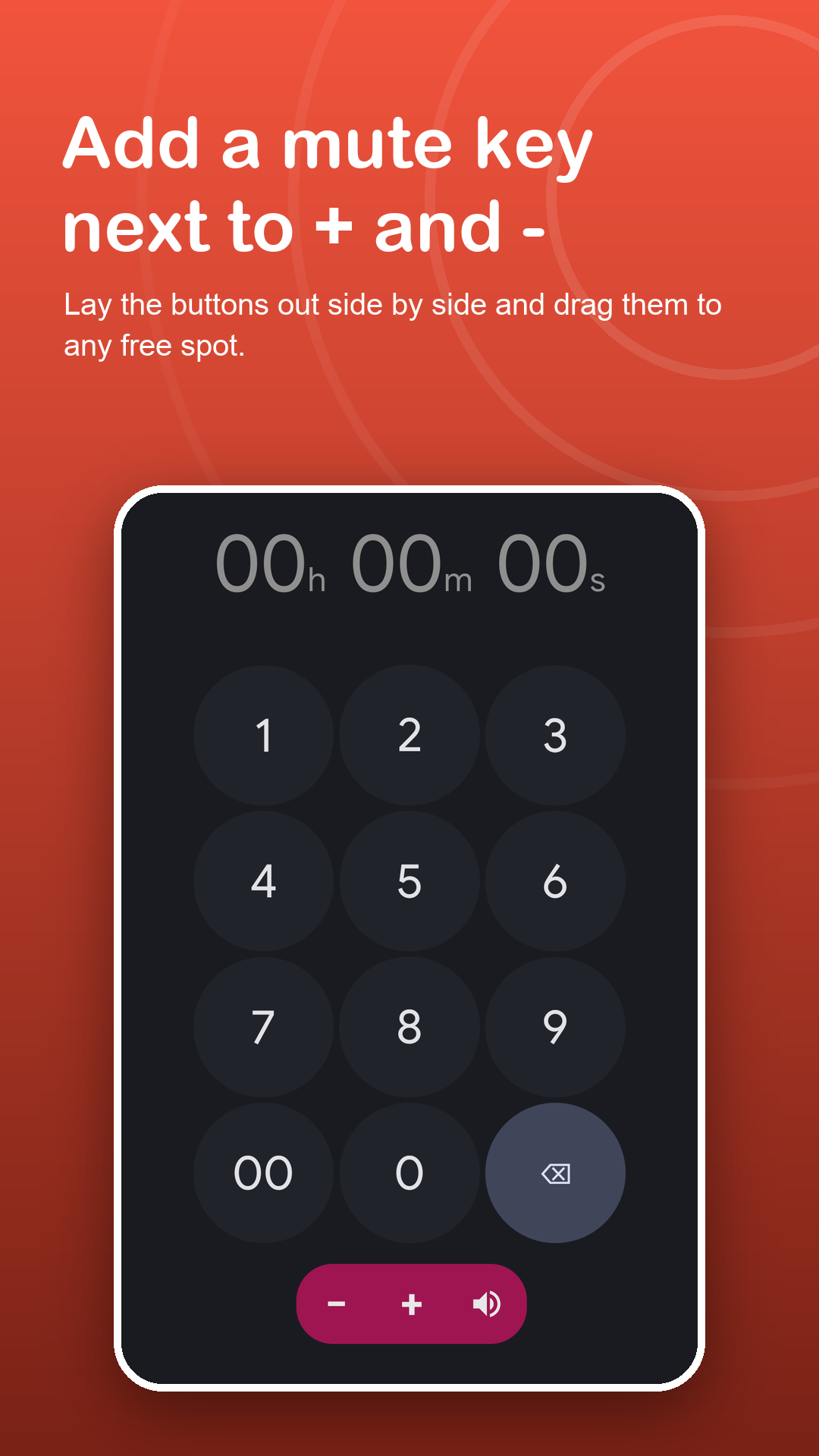 Horizontal minus, plus and mute buttons below a timer keypad